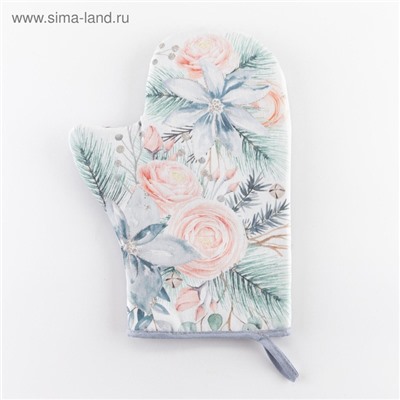 Варежка - прихватка «Этель» Christmas flowers, 20×27 см, саржа, 100% хлопок, ватин 250 г/м²