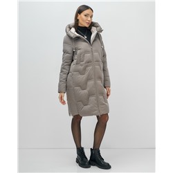 Пальто зимнее утепленное с капюшоном женское серого цвета 7638Sr