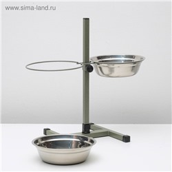 Подставка с мисками, 2×2 л, высота 50 см, разборная, зелёная
