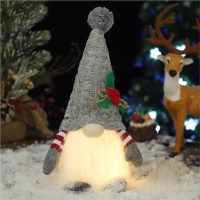 Светильник Гном с СЕРОЙ ШАПОЧКОЙ 28см