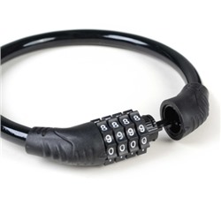 Замок тросовый кодовый R-LOCK 02, 4 разряда, 12х400мм, стальной трос, тактильно приятный PVC, вес 140 гр, чёрный /уп 200