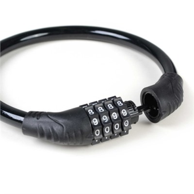 Замок тросовый кодовый R-LOCK 02, 4 разряда, 12х400мм, стальной трос, тактильно приятный PVC, вес 140 гр, чёрный /уп 200