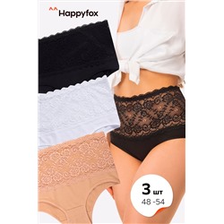 Женские кружевные трусы с высокой посадкой 3шт. Happyfox