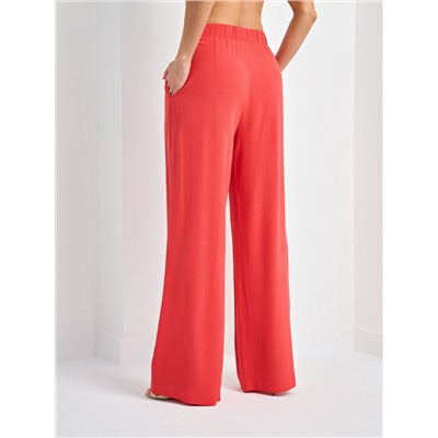 Брюки льняные красные с карманами