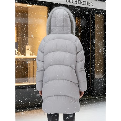 Пальто зимнее утепленное с мехом и капюшоном тренд светло-коричневого цвета 7745SK