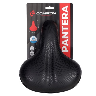 Седло велосипедное комфортное COMIRON PANTERA 153B 250x210, Технологии: DW, ED, Пружины, Верх: PU, Цвет: Чёрная пантера /уп 20/