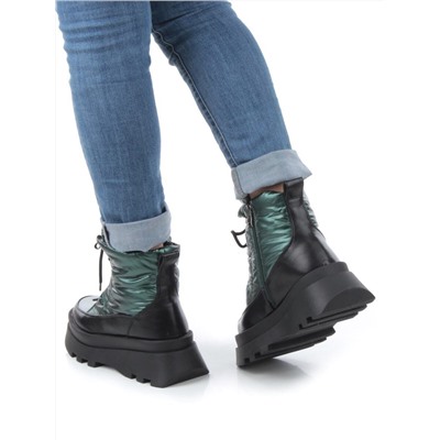 02-FAS16-3Z GREEN/BLACK Дутики женские (искусственная кожа, плащевая ткань, шерсть)