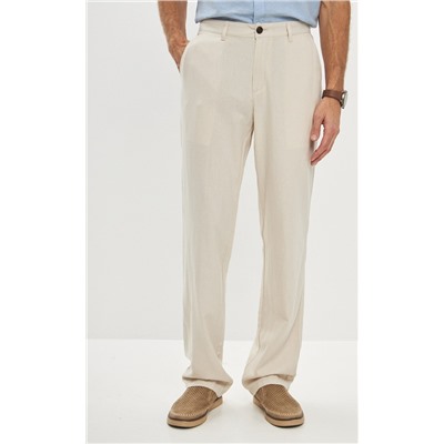 Брюки льняные мужские F111-0851 светло-бежевые