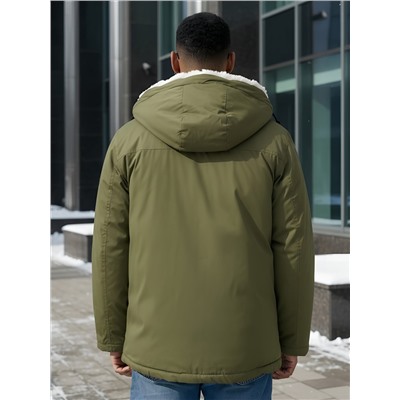 Парка мужская зимняя удлиненная с мехом цвета хаки 8761Kh