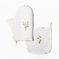 Кухонный набор «Этель. Цветочек»: варежка 20×27 см, прихватка 19×19 см, саржа 190 г/м², 100% хлопок
