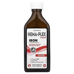 NaturesPlus, Hema-Plex® Liquid, железо и необходимые питательные вещества, ягодное ассорти, 250 мл (8,5 жидк. Унции)