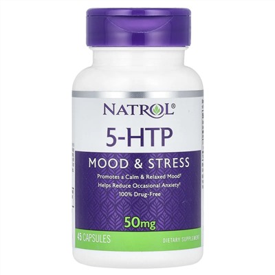 Natrol, 5-HTP, Настроение и стресс, 50 мг, 45 капсул