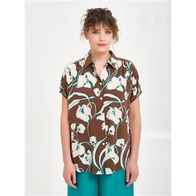 Блузка коричневая с принтом