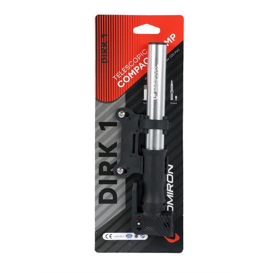 Велонасос COMIRON DIRK 1, алюминиевый цилиндр, пластиковая ручка, телескопическая головка на шланге, Presta-Schrader-Dunlop, 8,3 бар. /уп 100