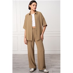 Женский летний костюм оверсайз из ткани-жатка Happyfox