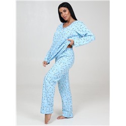 Пижама  теплые женская 117 голубой футер с начесом