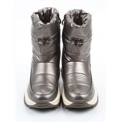 02-WA010-2M GRAY/BRONZE Сапоги "Дутики" зимние женские (натуральная кожа, курточная ткань, 100% шерсть)