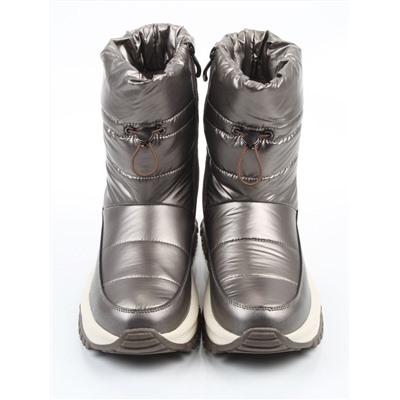 02-WA010-2M GRAY/BRONZE Сапоги "Дутики" зимние женские (натуральная кожа, курточная ткань, 100% шерсть)