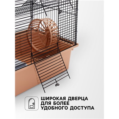 Клетка для грызунов «Пижон» 4 этажа, 42×30×65 см (2 домика, колесо, миска), беж