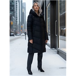 Пальто зимнее утепленное с капюшоном женское черного цвета 1318Ch