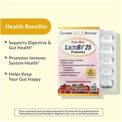 California Gold Nutrition, Lactobif, Cran-Max, пробиотики, 25 млрд КОЕ, 30 растительных капсул