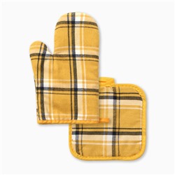 Кухонный набор «Этель. Клетка»: прихватка 17×17 см, варежка-прихватка 26×16 см, жёлтый