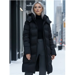 Пальто зимнее утепленное с капюшоном женское черного цвета 7779Ch