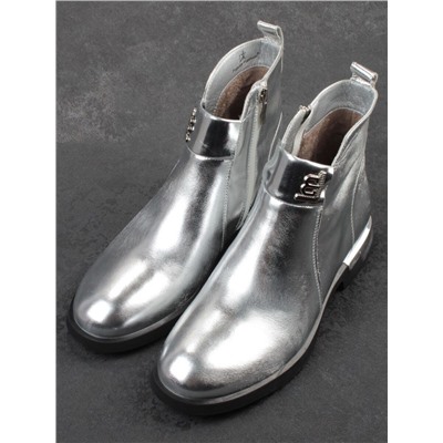 01-B48B-87C GREY/SILVER Ботинки демисезонные женские (натуральная кожа, байка)