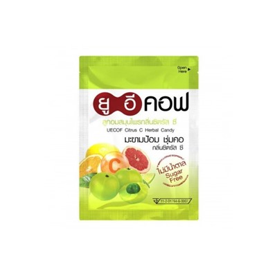 Леденцы от кашля и боли в горле с цитрусовым вкусом UECOF 6 таблеток