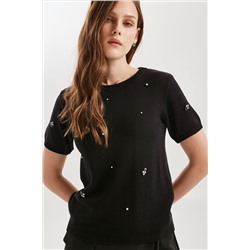 Блуза чёрная вязаная с пришивными стразами