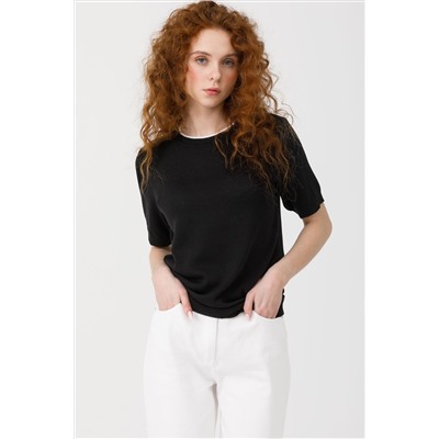 Джемпер вязаный чёрный с короткими рукавами