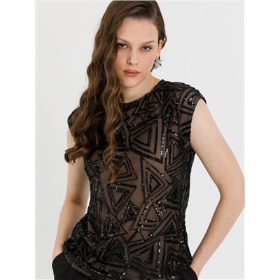 Блузка чёрная из сетки с пайетками