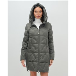 Куртка зимняя женская классическая с капюшоном темно-серого цвета 7671TC