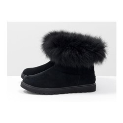 Женские ботиночки в стиле UGG из натуральной замши черного цвета и натурального шикарного меха песца, Коллекция Осень-Зима, Б-17113-03