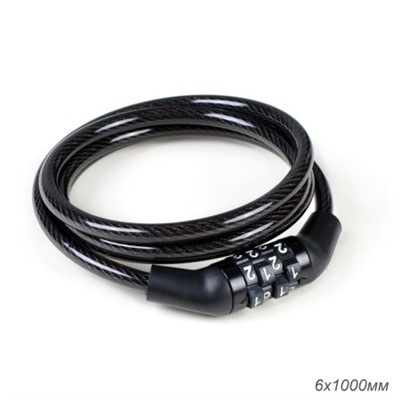 Замок тросовый кодовый R-LOCK 01BL, 4 разряда, 6х1000мм, заводской код, вес 120 гр. /уп 200