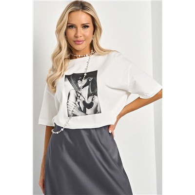 Футболка трикотажная белая с принтом