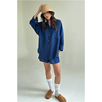 Костюм лён  SET019/29/Синий