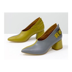 Дизайнерские туфли перчатки (glove shoes) с ремешком, на невысоком обтяжном каблуке, выполнены из натуральной итальянской кожи горчичного и серого цвета, Новая Коллекция от Gino Figini, Т-2056-04