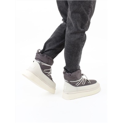 04-WF029-4M DK. GRAY/MILK Ботинки зимние женские (натуральная кожа, курточная ткань, 100% шерсть)