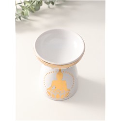 Аромалампа для эфирных масел «Будда и лотос», керамика, белая с золотом, 9.3×9.3×11.8 см