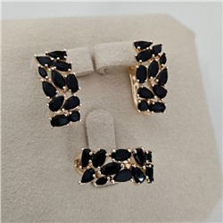 Комплект ювелирной бижутерии коллекция "Дубай" серьги и кольцо 20 р, покрытие позолота, вставка: фианиты, цвет: черный, арт.414.586-20