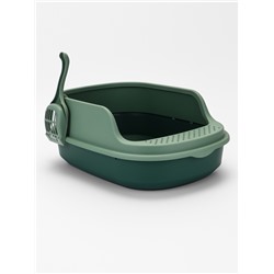 Лоток для кошек Фур-Мур 48×35.5 cм с высоким бортом + совок, Soft-touch, изумруд