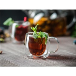 Кружка с двойными стенками Magistro «Дуо», 80 мл, 9×7×6.3 см, стекло, прозрачная