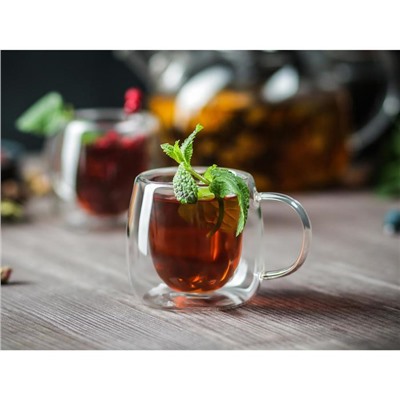 Кружка с двойными стенками Magistro «Дуо», 80 мл, 9×7×6.3 см, стекло, прозрачная