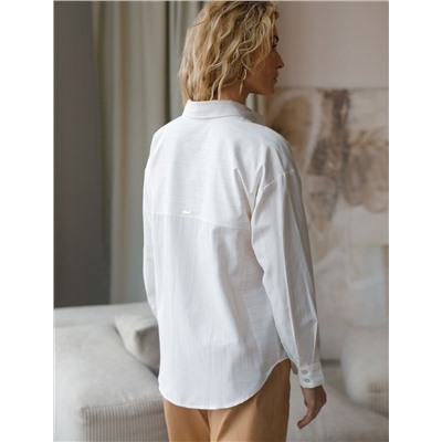 Блузка свободного силуэта в тонкую полоску из хлопка с добавлением льна