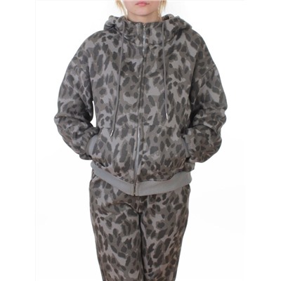 869-3 GRAY/LEOPARD Костюм спортивный зимний женский (95% хлопок, 5% полиэстер)