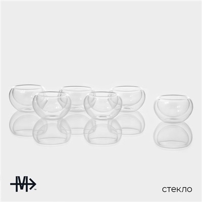 Пиалы с двойными стенками Magistro «Сакура», набор 6 шт.: 50 мл, стекло, прозрачные