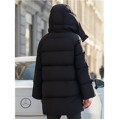 Куртка зимняя женская с большим капюшоном модная черного цвета 7739Ch