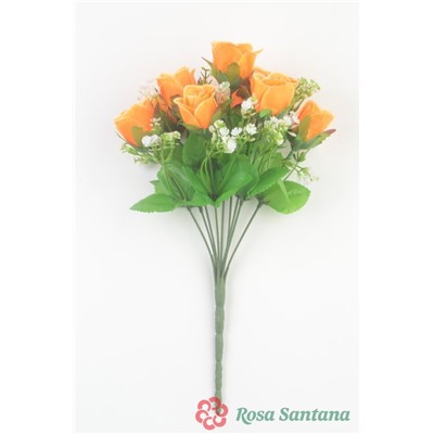 Ветка в букете бутон роз с гипсофилой 9 голов. Цвет в ассортименте, без права выбора.