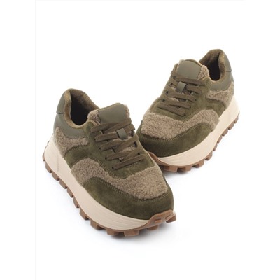 04-P118-2C GREEN Кроссовки демисезонные женские (натуральная замша, натуральная кожа, текстиль)